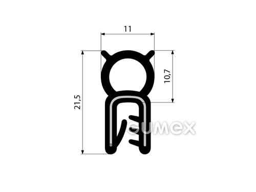 Profil U-PIRELI mit Metallverstärkung mit oberer Dichtung A4872, 60°ShA, EPDM, EN 45545-2, schwarz, 
